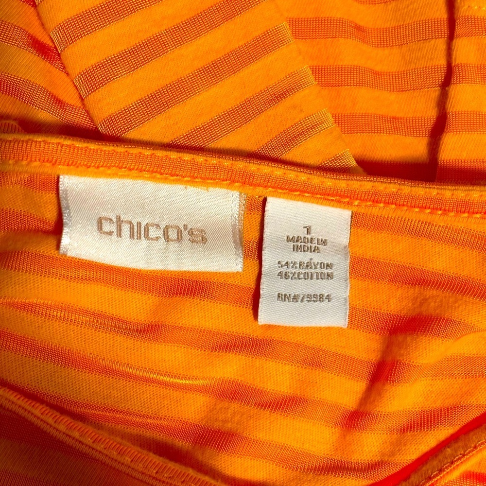Chico's Vibrant Orange Striped Blouse Size 1 - Picture 3 of 4